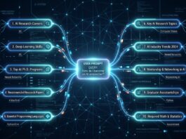 Query Fan-Out: Τι είναι και γιατί μετράει στο AI Visibility A sleek, futuristic visualization of AI query expansion: a single glowing prompt node at the center of a dark digital space, branching outward into 8-10 parallel luminous sub-query nodes connected by dynamic light trails, resembling a neural network or circuit diagram. The nodes pulse with soft blue and cyan light against a deep navy background, conveying real-time parallel processing. Small abstract data fragments and search icons float between the nodes. The overall aesthetic is clean, high-tech, and editorial — evoking the concept of artificial intelligence decomposing a single user question into multiple simultaneous searches, with a sense of speed, depth, and systematic intelligence.