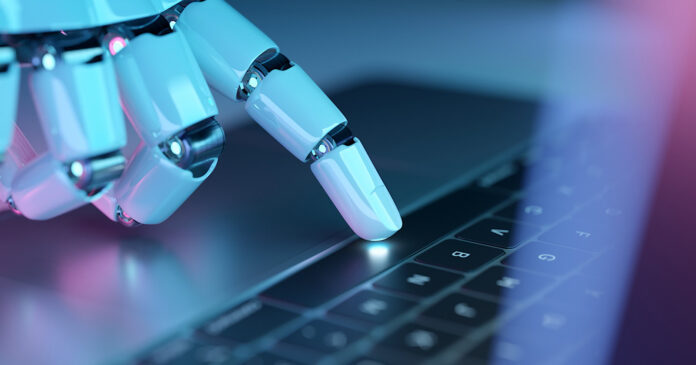 Ahrefs: Το 97% των llms.txt αρχείων δεν δέχτηκε κανένα request Robotic hand pressing a keyboard on a laptop. Cyborg fingers using a computer. 3D rendering