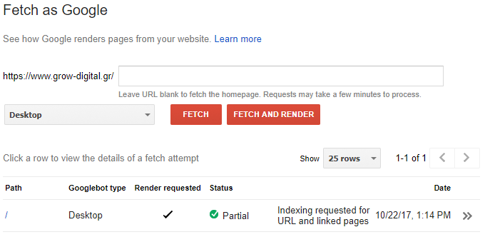Google Search Console Fetch as Google